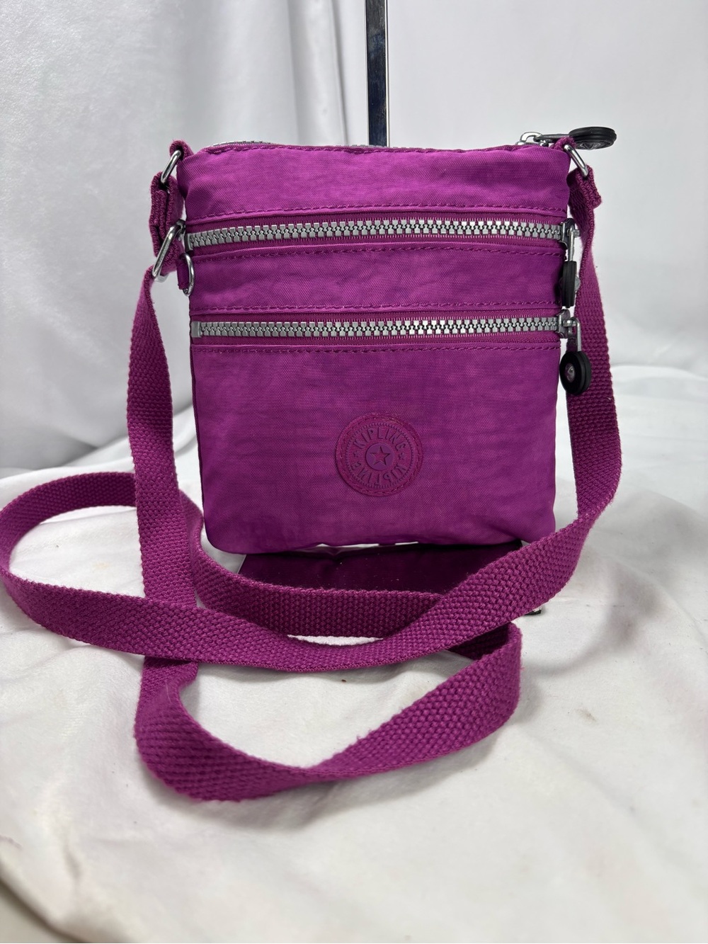 Kipling Purple Crossbody Bag | Nylon Multi-Zip Travel Purse - Picture 4 of 10